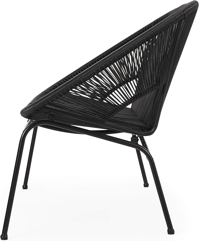 Christopher Knight Home Dessa 3 Piece Patio Furniture Set, Patio Wicker Accent Chair Set of 2 and Loveseat, Metal Frame 4 Seater Outdoor Papasan Lounge Chair Set, PE Rattan Outdoor Bistro Set, Black