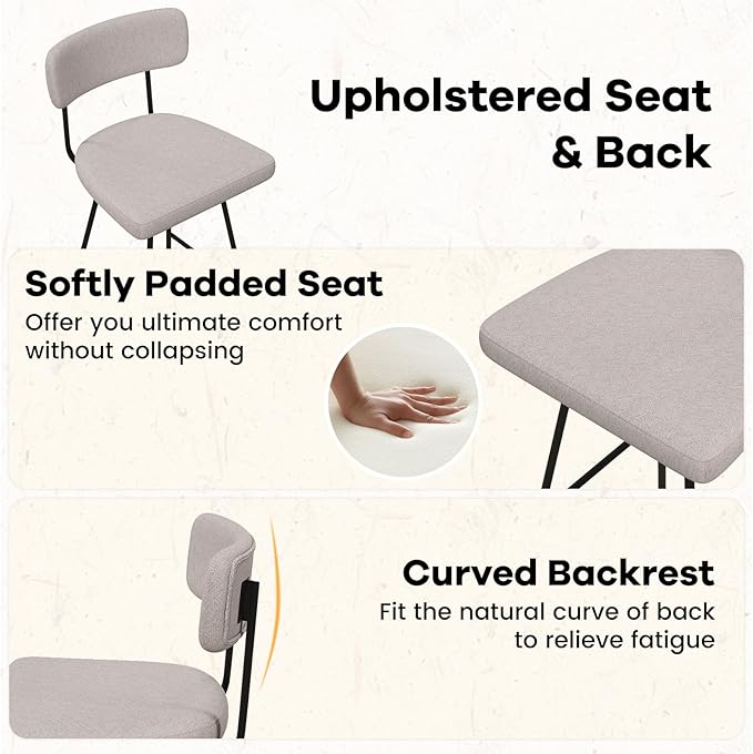 COSTWAY Bar Stools Set of 4, 25” Upholstered Counter Height Bar Stools with Back, 360° Swivel Dining Chairs with Heavy-Duty Metal Legs and Footrests, for Kitchen Island, Dining Room, Bar (4, Beige)