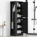 Tall Freestanding Storage Cabinet, Multi-Purpose Floor Organizer with 2 Doors, Hook and Adjustable Shelf for Bathroom, Office, Black