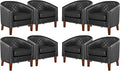Prilinex Comfy Barrel Accent Chair Set of 8 - Faux Leather Living Room Chair Club Chair with Cushion, Diamond Grid Backrest & Nailhead Trim, Guest Chair for Office, Bedroom & Waiting Room, Black