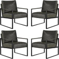 CANMOV Modern Accent Chair Set of 4, PU Leather Armchair with Metal Frame,Comfy Single Reading Chair with Soft Padded Backrest and Cushion for Living Room, Bedroom,Reading Room,Office,Dark Grey