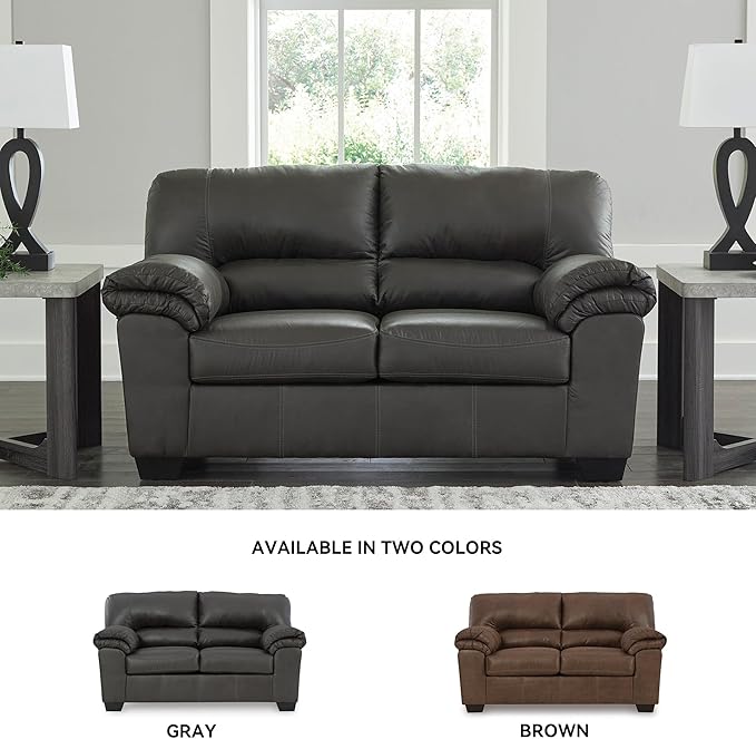 Signature Design by Ashley Bladen Faux Leather Loveseat, Gray