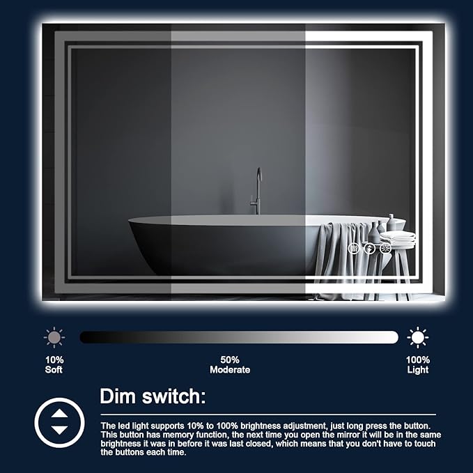 40x36 Inch LED Bathroom Mirror with Lights,Backlit and Front Lighted Bathroom Vanity Mirrors for Wall,Anti-Fog Dimmable Memory Shatterproof LED Vantiy Mirror