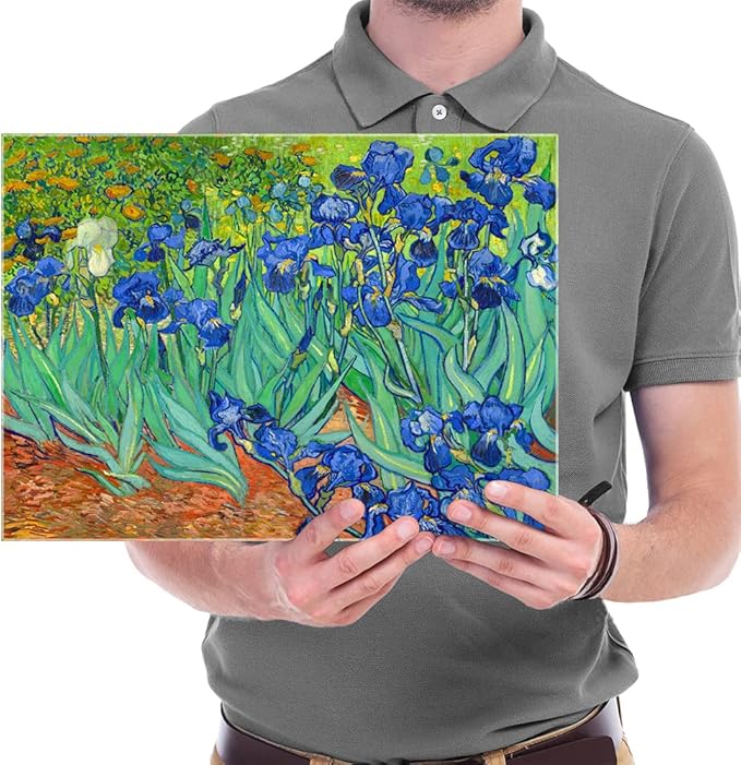 Wieco Art Irises Modern Stretched and Framed Floral Giclee Canvas Print By Van Gogh Famous Flowers Oil Paintings Reproduction Artwork Pictures on Canvas Wall Art for Bedroom Home Decorations