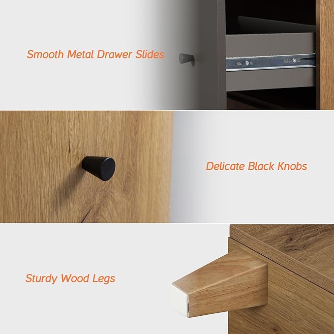 WAMPAT Storage Cabinet for Living Room, Freestanding Wood Accent Cabinets Sideboard with Drawer, Door, and Adjustable Shelf for Dining Room, Kitchen, Entryway, 32.4" H, Oak Brown & Dark Grey