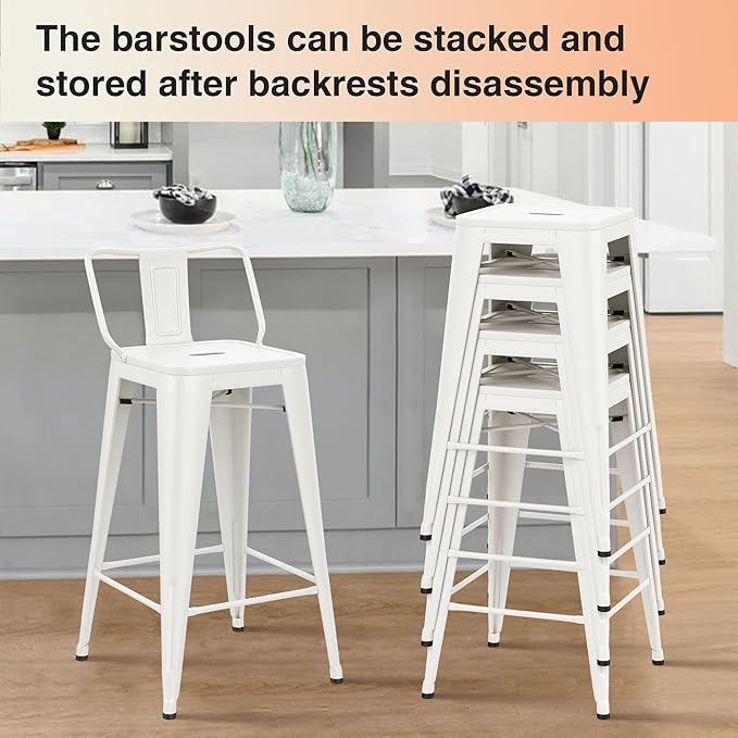 HAOBO Home Metal Bar Stools Set of 2 Low Back Counter Height Barstools 30" Industrial Barstool Patio Stool Metal Kitchen Stools Bar Chairs for Indoor Outdoor