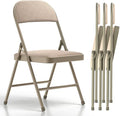 Nazhura 4 Pack Folding Chairs, Fabric Dining Chair Set with Padded Cushion and Back, Indoor Outdoo Seat for Home Office Events Wedding Party (Oatmeal Strip Fabric Seating)