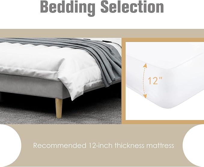 AGARTT Upholstered Platform Bed Frame Twin Size with Headboard and Footboard/Wooden Slats Support/No Box Spring Needed/Easy Assembly,Light Grey Linen