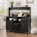Fluted Buffet Cabinet with Storage, Modern Coffee Bar Cabinet with Outlet, Wine Rack, Cup Holder, Multi-Functional Accent Liquor Cabinet for Living Room, Entryway, Kitchen, Black