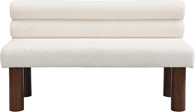 Christopher Knight Home Wally Boucle Upholstered Dining Bench, Modern Large Dining Room Chair, Entryway Ottoman Bench, Bedroom End of Bed Seating, Armless Desing and Wooden Frame, Milky White+Brown