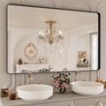 48x30 Inch Black Bthroom Mirror,Black Metal Frame Vanity Mirror,Rounded Rectangular Matte Black Wall Mirrors,Tempered Glass,Anti-Rust,Horizontal or Vertical