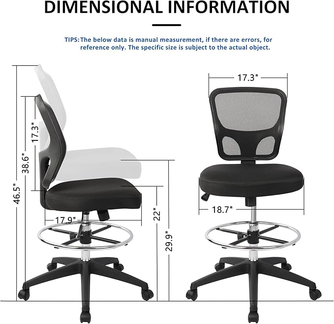HYLONE Ergonomic Office Chairs, Office Drafting Chair, Rolling Stool Chair Armless Standing Desk Chair with Footrest Bar Stools for Home,Office & Bar