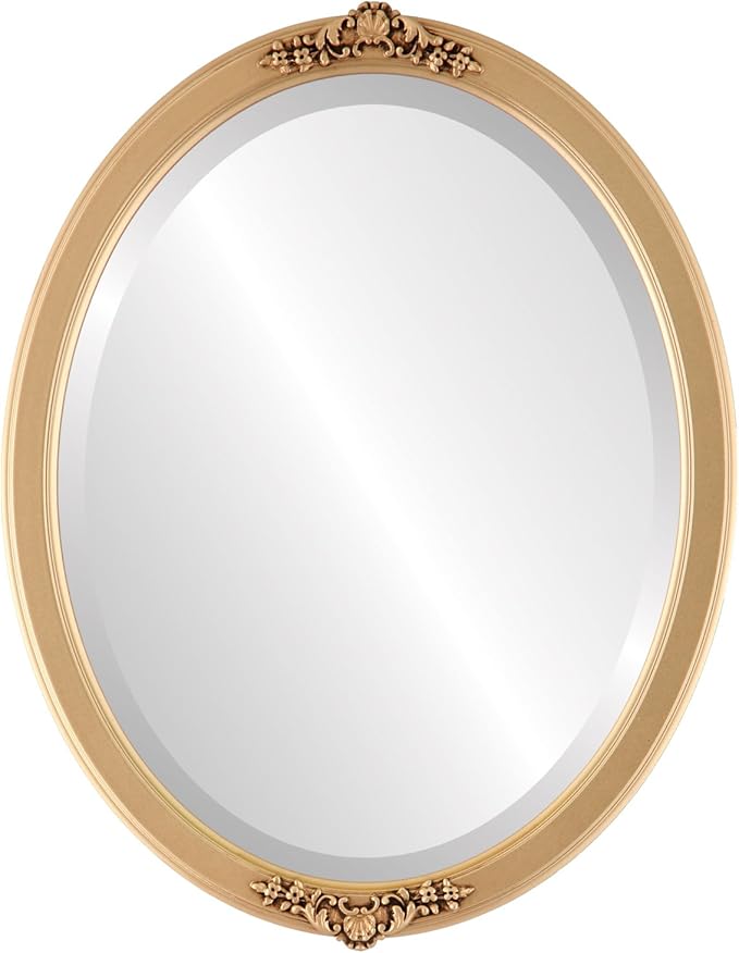 OVALCREST Oval Beveled Wall Mirror for Home Decor - Athena Style - Gold Spray - 18" x 14" Outside Dimensions