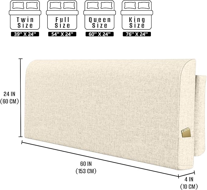 Upholstered Queen Headboard, No Tools Needed, Wall Mounted Headboard with Removeable Washable Linen, Multi-Functional Backrest (Beige)