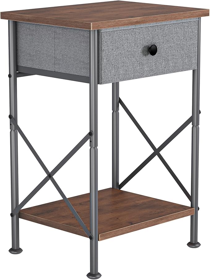 VECELO Night Stands for Bedroom Nightstand Bedside End Tables with Drawer Storage, (Set of 2), Rustic Brown
