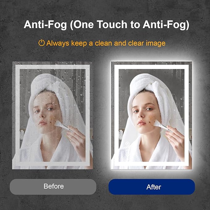 Awoco 24''x32'' LED Bathroom Mirror with Light, Lighted Vanity Mirror with Backlit and Front Light, Dimmable Anti-Fog Memory Function Lighted Mirror with 3 Colors for Bathroom Wall
