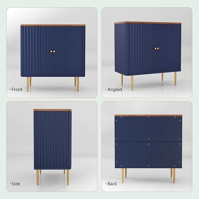 HLR Sideboard Buffet Cabinet with Fluted Texture, Blue Accent Cabinet with 2 Doors, Modern Credenza Storage for Kitchen Living Room, Entryway (Blue, 1 Piece)