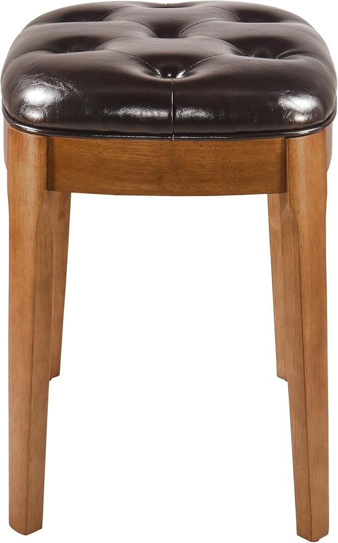 MODERION Vanity Stool Bench with Upholstered, Modern Luxury Wood Stool ,Ottoman Shoe Bench for Living Room, Vanity, Entryway, 19.3"L x 14.9"W x 19.3"H Easy Assembly, Beeswax Leg & Dark Brown FD-HNY-DB