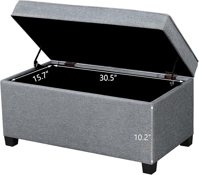 Adeco 31 Inches Storage Ottoman Bench, Non-Folding End of Bed Foot Rest Stools Ottoman with Thicker Foam Padded Seat, Upholstered Storage Chest for Living Room, Entryway, Bedroom