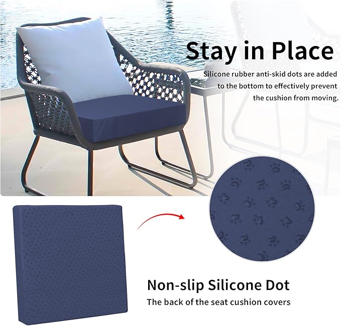 Easy-Going Waterproof Patio Cushion Covers ONLY Cover 22x20x4 inch 4 Pack Replacement Non-Slip Outdoor Seat Cushion Slipcover with Zipper. Navy
