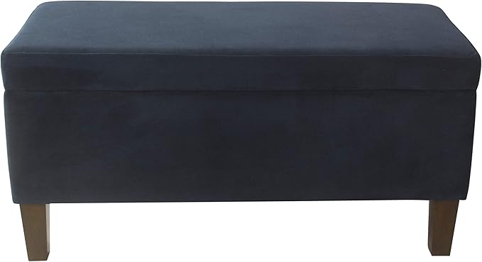 HomePop Large Upholstered Rectangular Storage Ottoman Bench with Hinged Lid, Navy