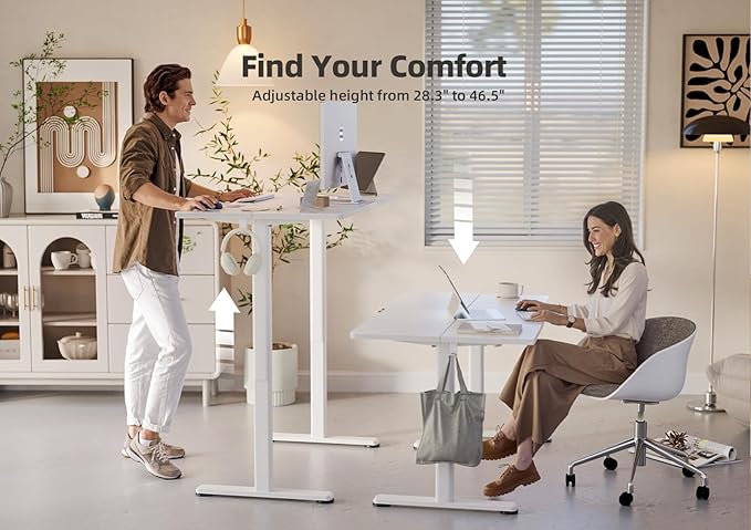 YDN Electric Standing Desk Adjustable Height, 40 x 24 Inches Stand up Desk with Cable Management, Home Office Desks with Splice Board & White Frame, White Top