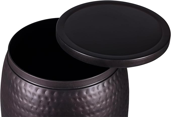 BIRDROCK HOME Iron Storage Side Table - Rustic Woven End Table with Removable Lid - Circle Barrel Accent Furniture for Living Room, Indoor, or Outdoor Use - 15.94" Dx 20" H - Oil Rubbed Bronze
