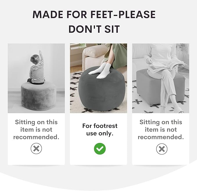 MeMoreCool Stuffed Round Pouf Ottoman Foot Rest, Soft Plush Floor Pouf Foot Stool, Corduray Footstool Footrest, Small Round Ottoman for Living Room Couch Sofa Chair, 20x15 Inch Grey