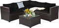 Tangkula 6 Pieces Patio Furniture Set, Outdoor Rattan Sofa Set, Wicker Conversation Set w/Tempered Glass Coffee Table & Cushions, Sectional Sofa Set for Backyard, Garden, Balcony, Poolside (Black)