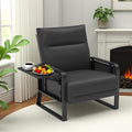 Faux Leather Accent Chair with Flip Up Tray Table Soft Backrest Side Pocket for Living Room Office Bedroom Leather Accent Chair, Black