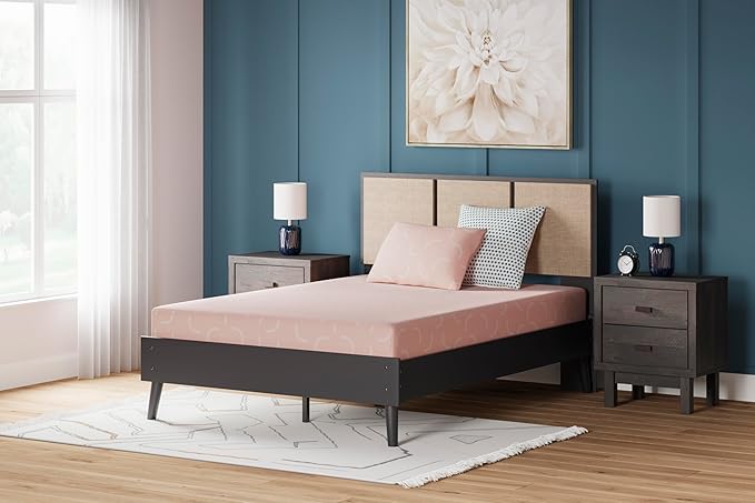 Signature Design by Ashley Twin Size iKidz 7 Inch Firm Gel Memory Foam Mattress with Stretch Knit Cover & Pillow Included, Pink Coral, Fiberglass Free, Mattress in A Box