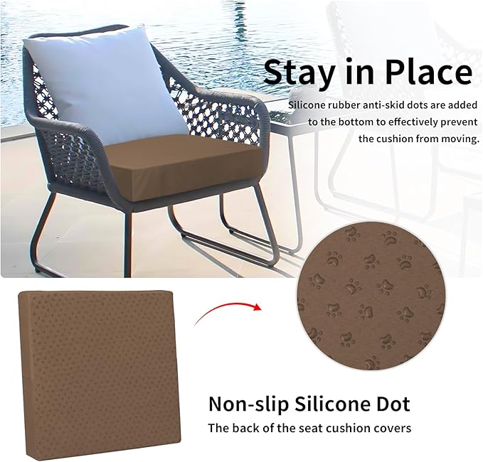 Easy-Going Waterproof Patio Cushion Covers ONLY Cover 22x20x4 inch 4 Pack Replacement Non-Slip Outdoor Seat Cushion Slipcover with Zipper. Brown