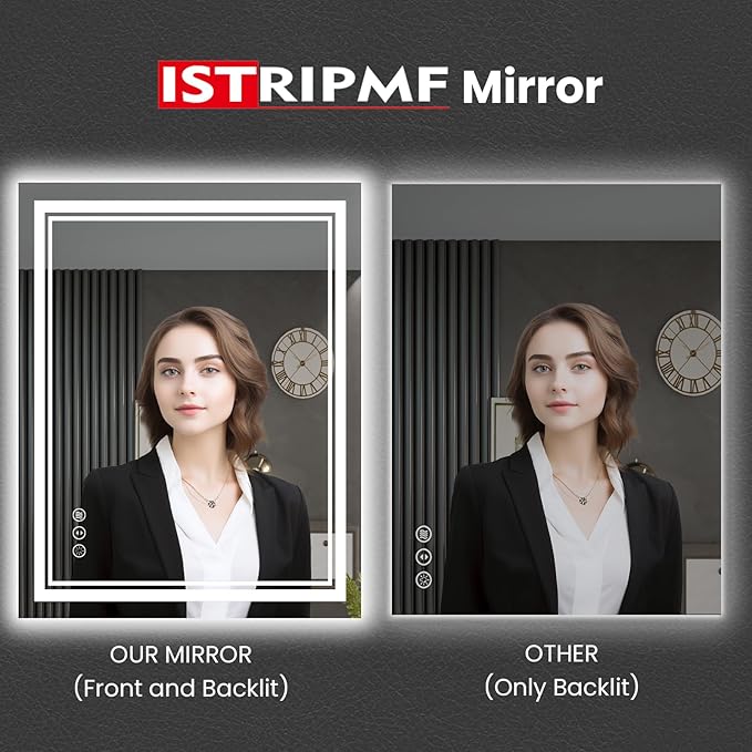 28 x 32 Inch LED Bathroom Mirror, Front Light and Backlit Anti-Fog Dimmable Memory Lighted Vanity Mirror, Shatterproof Wall-Mounted Led Mirror for Bathroom