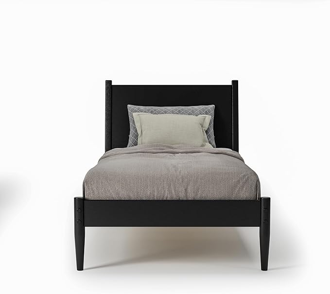 Camaflexi Mid-Century Panel Bed - Twin Size - Black Finish