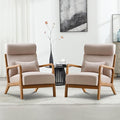 Accent Chair Mid Century Modern Chair Linen Fabric Living Room Chairs with Solid Wood Frame Comfy Upholstered and Lumbar Pillow Reading Side Chair Easy Assembly for Bedroom (2, Beige)