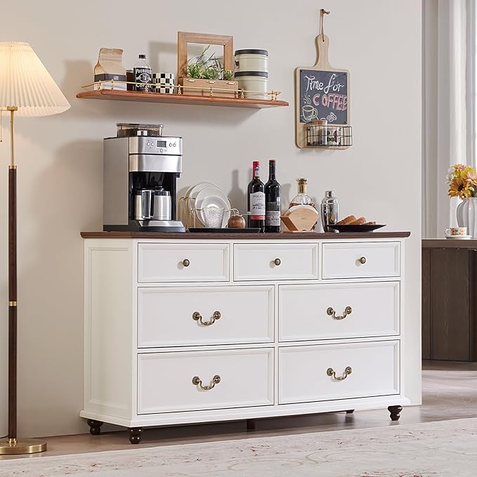 Bedroom Dresser Sets, 54" Wide 7 Drawers Dresser and 45" Tall 5 Drawers Dresser, Wooden 2 Piece Bedroom Furniture Set, Chest of Drawer for Bedroom, Home, Living Room, Hallway, White