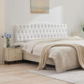 Upholstered King Headboard, Button Diamond Tufted Headboard with Adjustable Height and Solid Wood Leg, Velvet Padded Headboards for King Size Bed, Modern Head Board, White