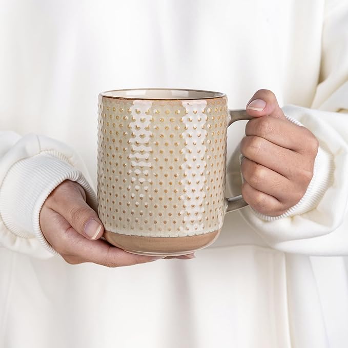 GBHOME Large Coffee Mugs Set of 4, 16oz Handmade Stoneware Coffee Mugs Set with Large Handle for Cappuccino/Latte/Tea/Hot Cocoa, Dishwasher & Microwave Safe-Pale khaki