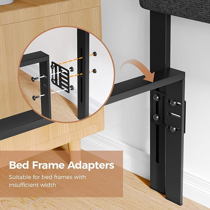 Full/Queen Size Upholstered Headboard, Adjustable Head boards with LED Light & Charging Station, Bed Headboard Only, Attach Frame, Study & Comfortable, Ideal for Bedroom, Dorm, Guest Room, Dark Grey