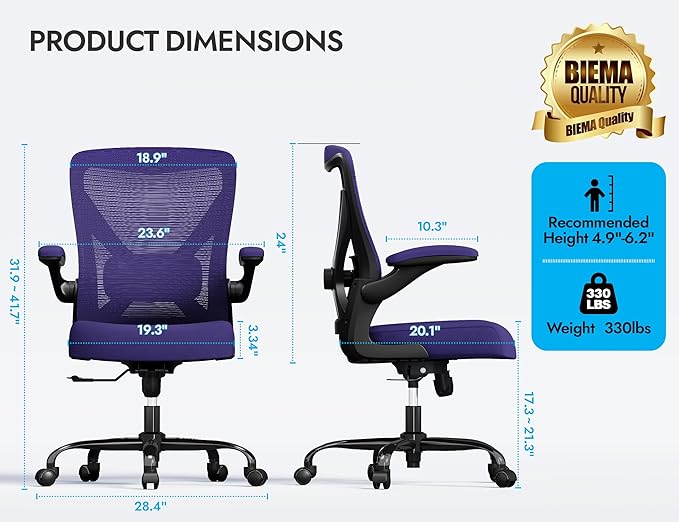 Ergonomic Office Chair - X-Shaped Computer Desk Chair Comfy, Gaming Chair, Office Chair with Lumbar Support, Mesh Office Chairs, Desk Chair for Long Hours(Black Purple)