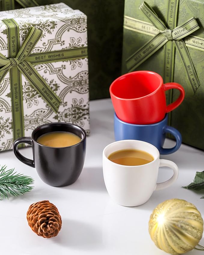HASENSE 7 Ounce Cappuccino Cups Set of 4 Perfect for Latte, Americano, Cafe Mocha and Tea, Ceramic Coffee Cups Ideal for Party Cafe Home and Kitchen, Microwave and Dishwasher safe, Colorful