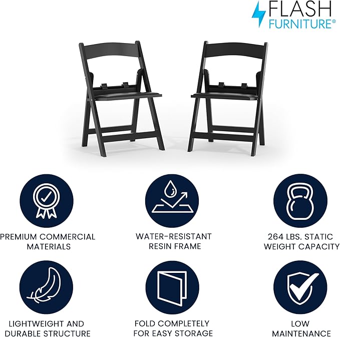 Flash Furniture Hercules Set of 2 Kids Black Resin Folding Chairs with Gray Vinyl Padded Seats