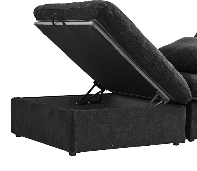Cloud Couch Modular Sectional Sofa,160.6" Down Filled Sofa with Storage Ottoman,Modern U Shaped Couch 6 Seater, Black Convertible Sectional Sofa for Living Room,Covers Removable & Washable
