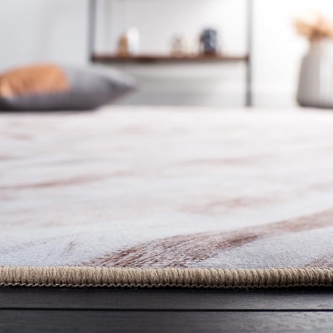 SAFAVIEH Washable Rug Faux Hide Collection - 2'6" x 10' Runner, Beige & Brown, Slip Resistant, Western Rustic Decor, Printed Pattern, Ideal for Living Room, Bedroom, Office, Dining Space (FAH526A)