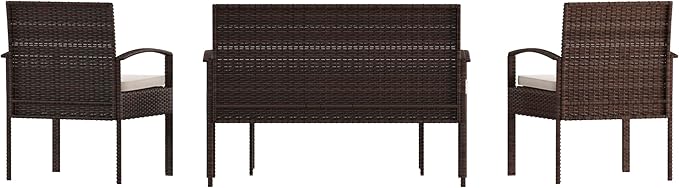 Flash Furniture Aransas Series 4 Piece Brown Patio Set with Steel Frame and Beige Cushions