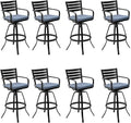 Pellebant 29.5" Outdoor Bar Stools Set of 8, Aluminum Swivel Patio Bar Height Stools with Footrest & Backrest, Rust-Proof Patio Bar Stool Chairs for Deck Backyard, Spectrum Denim