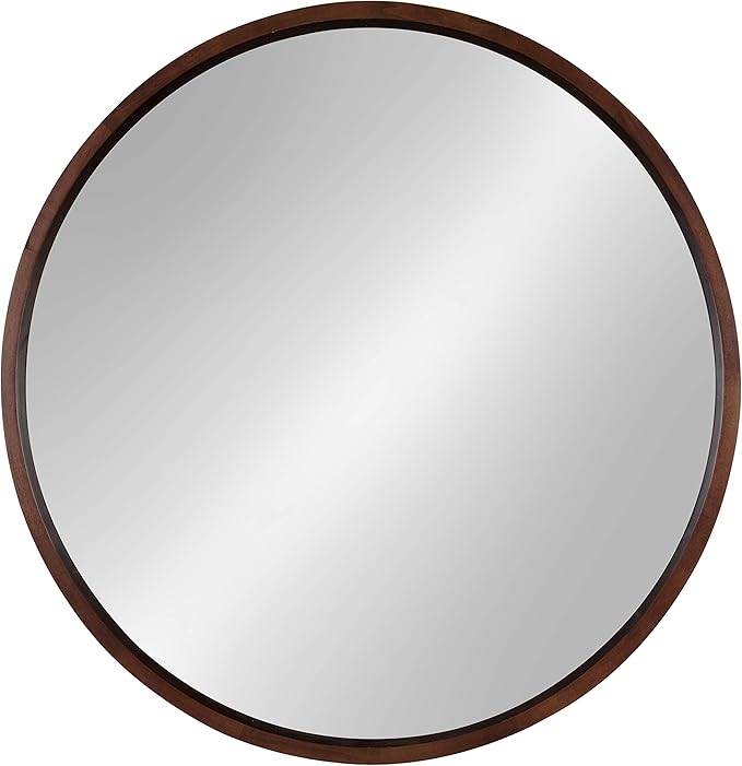 Kate and Laurel Hutton Round Decorative Wood Frame Wall Mirror, 30 Inch Diameter, Walnut