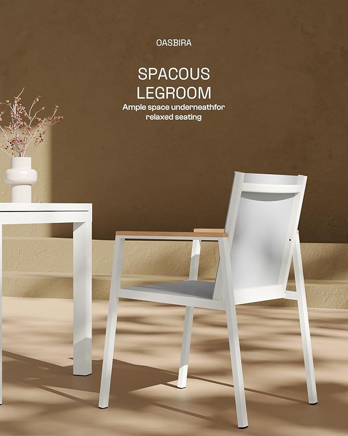 Expandable Outdoor Patio Dining Table Set for 6-8 Person, Aluminum Outdoor Table and 8 Chairs with Textilene Fabric & HDPS Armrest, All-Weather Patio Furniture Set for Yard, Garden, White