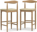 SIMPLIHOME Molly Bar Stool - 29 inch Seat Height Upholstered Wood Chair in Natural Faux Leather, Mid Century Seating for Kitchen or Bar with Contoured Back and Footrest, Fully Assembled