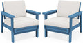 SERWALL HDPE Outdoor Couch Set of 2, Blue Frame and Khaki Cushion